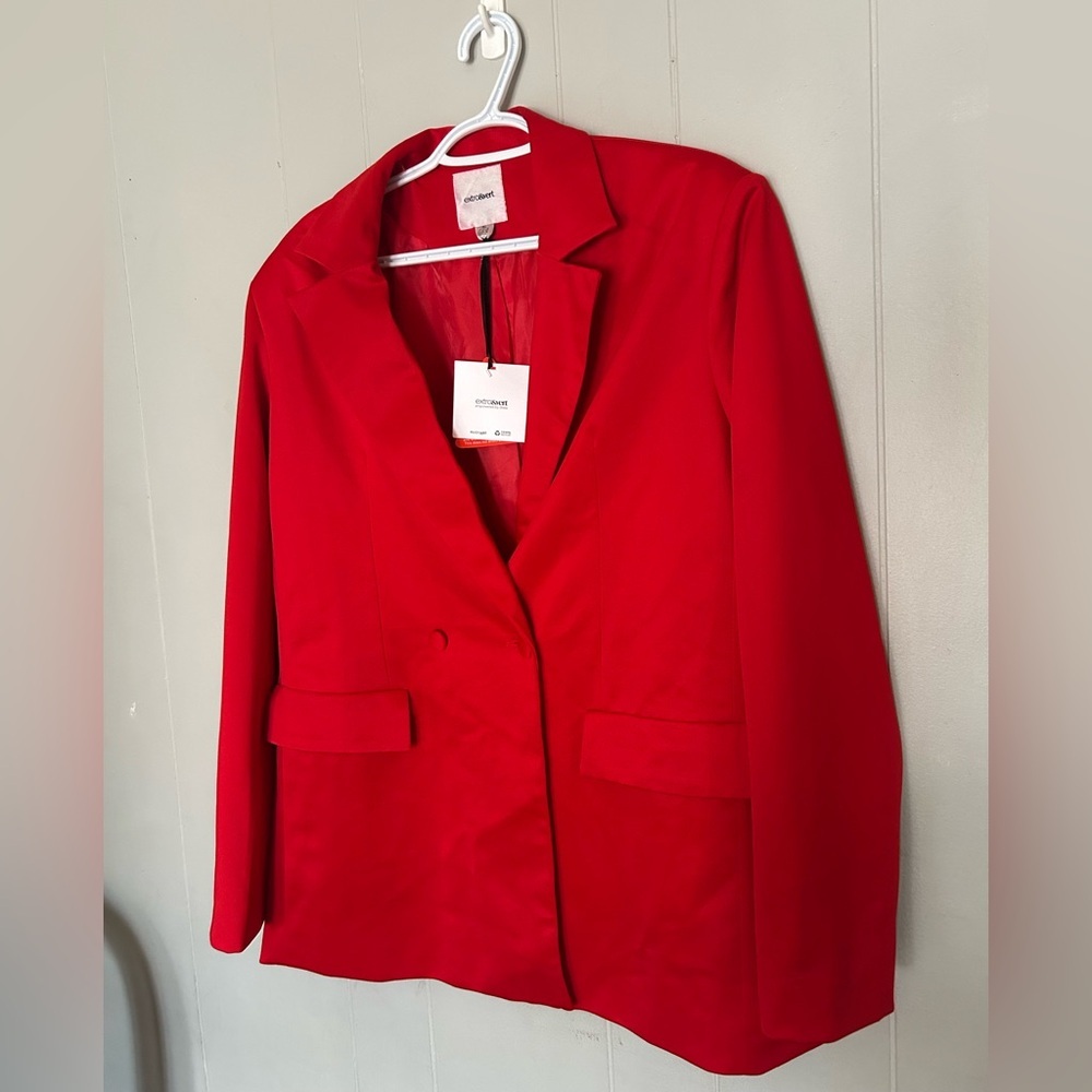 Extro & Vert Red Blazer XL New With Tags Double Button Tailored Statement Jacket